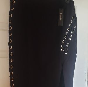 NWT LACE UP BLACK KNEE LENGTH SKIRT